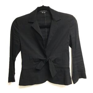 THEORY Galina Linen Crunch Cropped Tie-Front Blazer Black 00